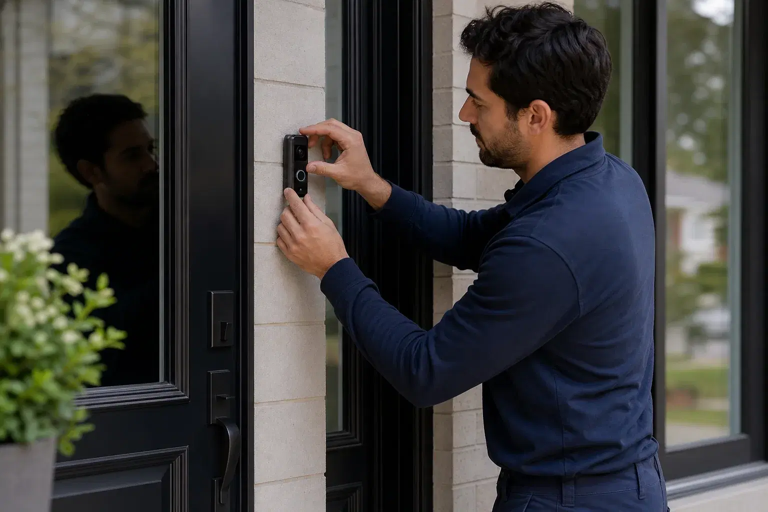 Illustrative scene representing video doorbell installation