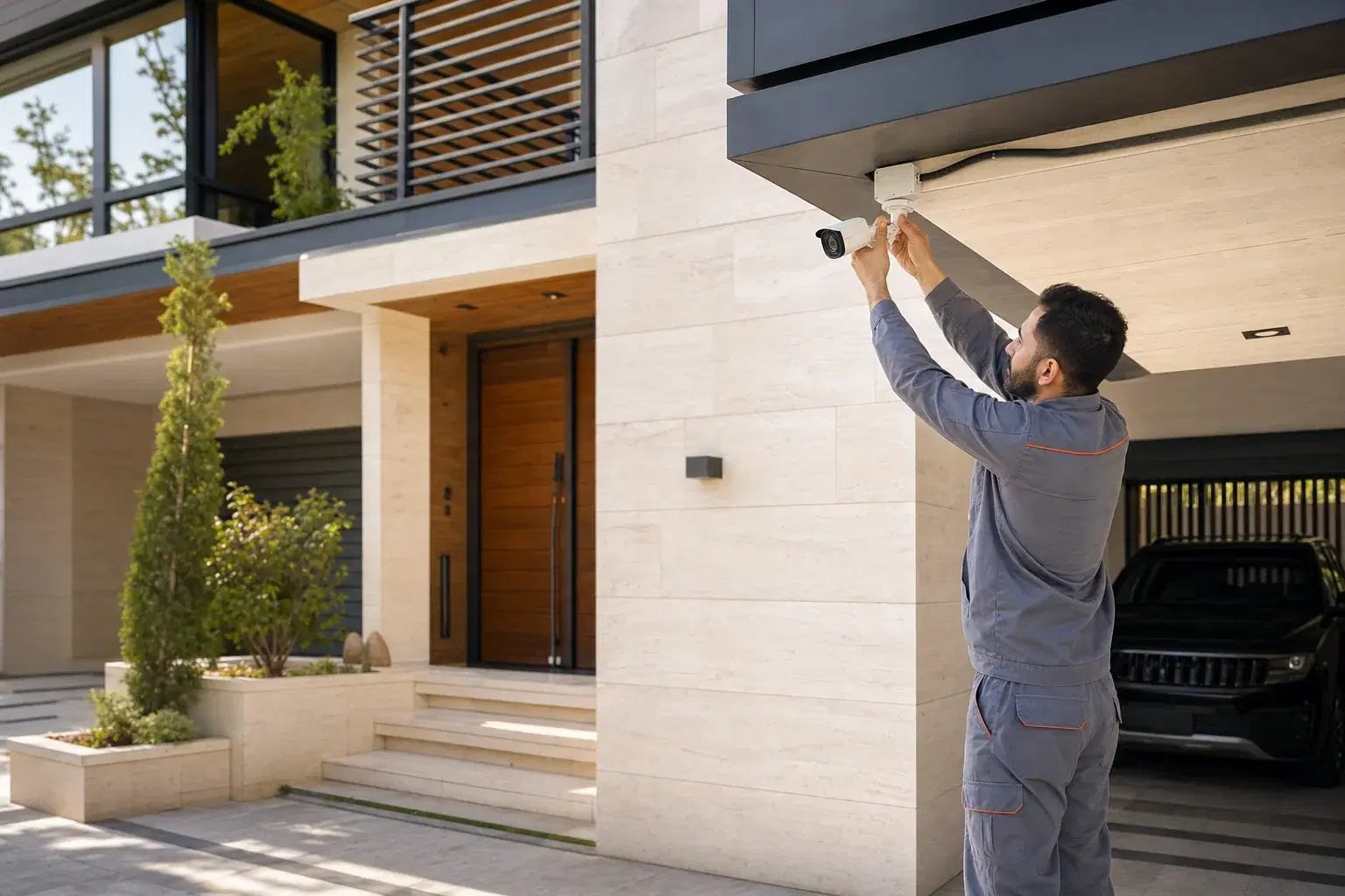 Illustrative scene representing security camera installation